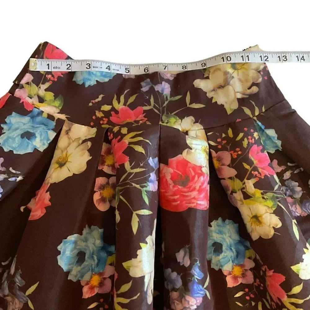 Jasmine High Low Skirt Waist Sash Brown Red Orange Pink Floral Junior Medium